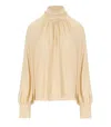 Federica Tosi Butter-colored Silk Blend Blouse With Puffed Sleeves In Brown