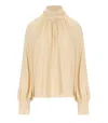 Federica Tosi Butter-colored Silk Blend Blouse With Puffed Sleeves In Brown