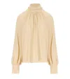 Federica Tosi Butter-colored Silk Blend Blouse With Puffed Sleeves In Brown