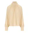 Federica Tosi Butter-colored Silk Blend Blouse With Puffed Sleeves In Brown