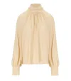 Federica Tosi Butter-colored Silk Blend Blouse With Puffed Sleeves In Brown