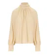 Federica Tosi Butter-colored Silk Blend Blouse With Puffed Sleeves In Brown