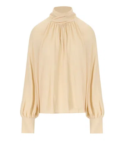 FEDERICA TOSI FEDERICA TOSI BUTTER-COLORED SILK BLEND BLOUSE WITH PUFFED SLEEVES