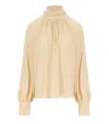 Federica Tosi Butter-colored Silk Blend Blouse With Puffed Sleeves In Brown
