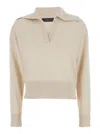 Federica Tosi Polo Pull Sweater With Classic Collar And Ribbed Hem In Beige