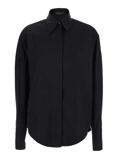 FEDERICA TOSI BLACK SHIRT WITH POINTED COLLAR AND METALLIC DETAILS ON THE CUFFS IN FABRIC WOMAN
