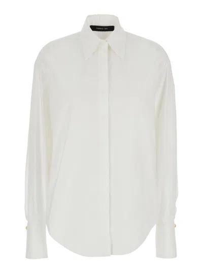 FEDERICA TOSI WHITE SHIRT WITH POINTED COLLAR AND METALLIC DETAILS ON THE CUFFS IN FABRIC WOMAN