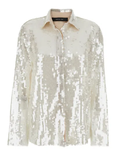 FEDERICA TOSI METALLIC SHIRT WITH MESH DESIGN AND ALL-OVER APPLIED SEQUINS IN TECH FABRIC WOMAN