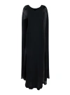 FEDERICA TOSI BLACK SEMI-TRANSPARENT CREW NECK LONG DRESS IN SILK BLEND WOMAN