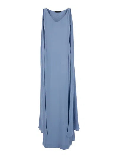 FEDERICA TOSI LIGHT BLUE MAXI DRESS WITH CAPE IN SILK BLEND WOMAN