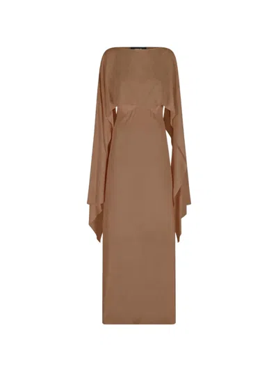 Federica Tosi Cape-sleeve Open-back Maxi Dress In Brown