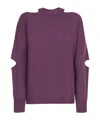 Federica Tosi Cashmere Blend Sweater. Decorative Cut-out Design On Sleeves. Crew Neck. In Purple