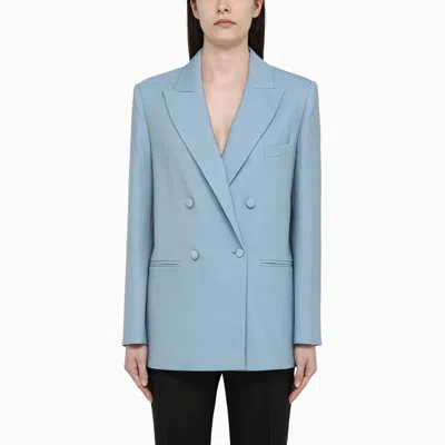 Federica Tosi Cerulean Double-breasted Jacket In Wool Blend In Light Blue