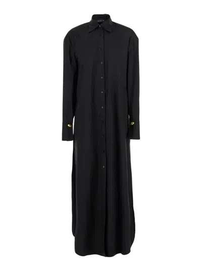 FEDERICA TOSI BLACK LONG SHIRT WITH POINTED COLLAR AND METALLIC DETAILS ON THE CUFFS IN FABRIC WOMAN