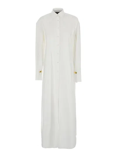 FEDERICA TOSI WHITE LONG SHIRT WITH POINTED COLLAR AND METALLIC DETAILS ON THE CUFFS IN FABRIC WOMAN