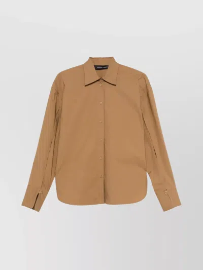 Federica Tosi Collar Long Sleeves Cut Out Top With Tailored Fit In Brown