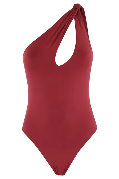Federica Tosi Bordeaux Monospalla Swimsuit With Knot Detail