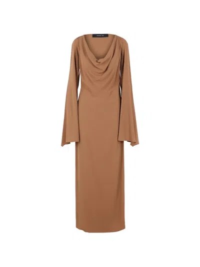 Federica Tosi Cowl-neck Long-sleeve Dress In Brown