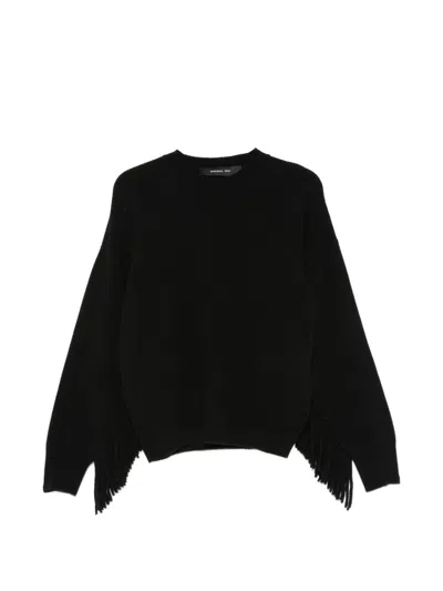 Federica Tosi Crewneck Long Sleeve Sweater With Fringes In Black