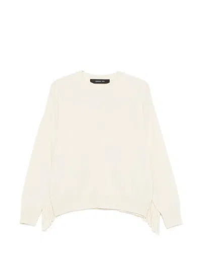 Federica Tosi Crew-neck Long-sleeve Fringed Wool Sweater In Neutral