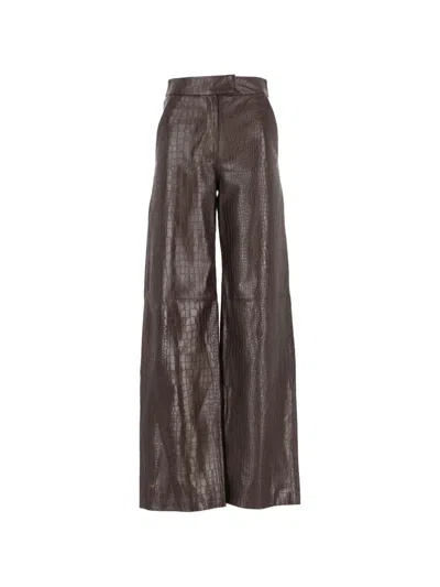 Federica Tosi Crocodile-effect Leather Trousers In Brown