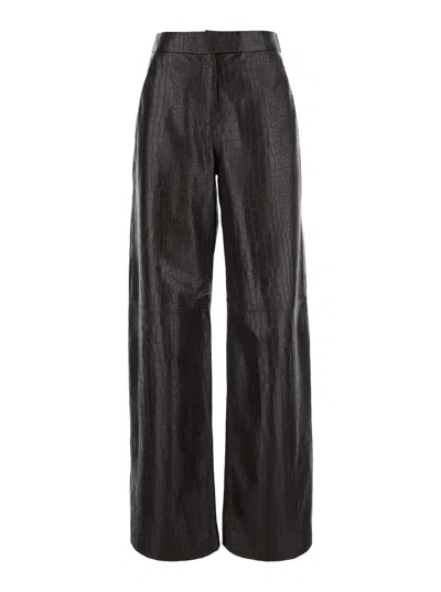 Federica Tosi Crocodile-print Leather Trousers In Black