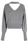Federica Tosi Cropped Cut-out Sweater With Deep V-neckline And Long Sleeves In Gray
