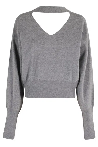 Federica Tosi Cropped Cut-out Sweater With Deep V-neckline And Long Sleeves In Gray