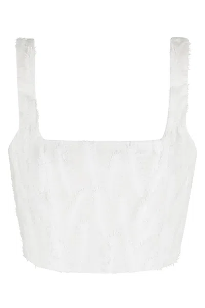 Federica Tosi Cropped Top With All-over Leaf Embroidery In White