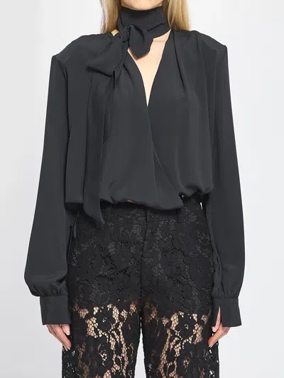 Federica Tosi Cross-over Blouse With Scarf In Black