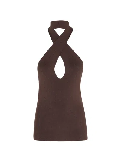 Federica Tosi Crossover Halter Top In Burgundy