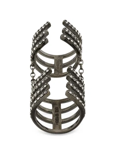 Federica Tosi Crystal-embellished Chain-link Ring In Gray