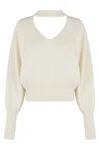 Federica Tosi Cut-out Design Long Sleeve Sweater With Deep V-neck In Neutral
