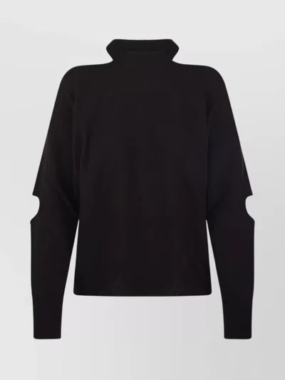 Federica Tosi Cut-out Mock Neck Sweater With Ribbed Neckline In Black