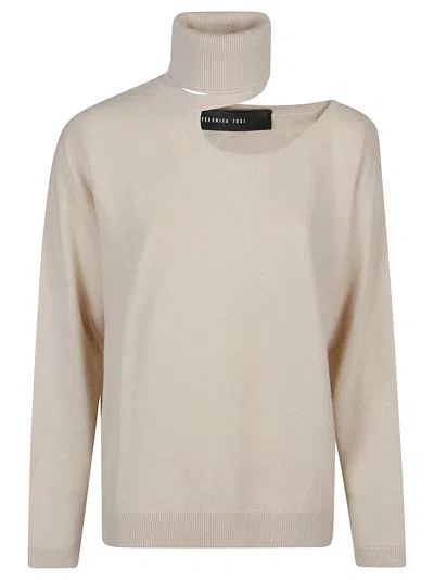 Federica Tosi Cut Out Turtle Neck Sweater In Burro