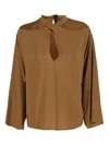 Federica Tosi Beige Blouse With Criss-crossed Neckline And Rear Keyhole Closure In Silk Blend Woman In Brown