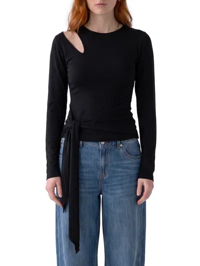 Federica Tosi Knit Top Cutout Shoulder Sash Waist In Black