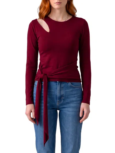 Federica Tosi Knit Top Cutout Shoulder Long Sleeves Sash In Brown