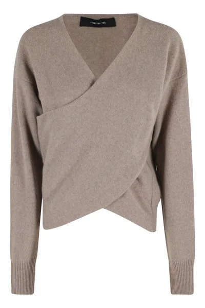 Federica Tosi Deep V-neck Beige Sweater In Black