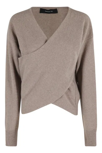FEDERICA TOSI DEEP V-NECK BEIGE SWEATER
