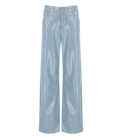 FEDERICA TOSI LIGHT BLUE FIVE-POCKET JEANS WITH ALL-OVER SEQUINS IN FABRIC WOMAN