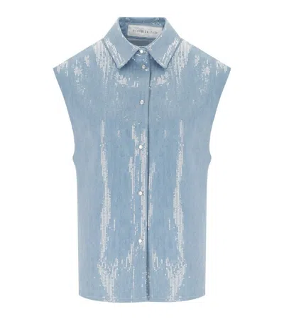 FEDERICA TOSI FEDERICA TOSI DENIM ACQUA SEQUINS SLEEVELESS SHIRT