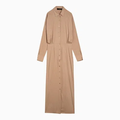 FEDERICA TOSI DESERT-COLOURED STRIPED VISCOSE BLEND CHEMISIER DRESS