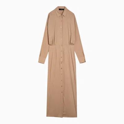 Federica Tosi Desert-coloured Striped Blend Chemisier Dress In Brown