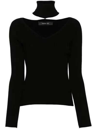 Federica Tosi Detachable-turtleneck Ribbed Sweater In Black