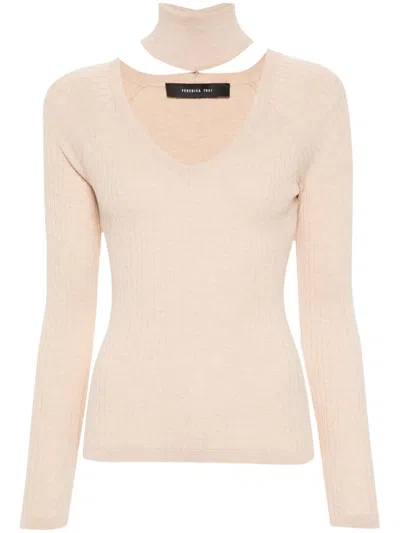 Federica Tosi Detachable-turtleneck Ribbed Sweater In Neutrals