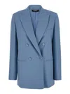 FEDERICA TOSI LIGHT BLUE DOUBLE-BREASTED BLAZER IN WOOL BLEND STRETCH WOMAN