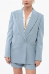Federica Tosi Double Breasted Blazer With Peak Lapel In Blue