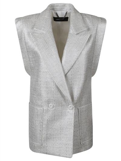 Federica Tosi Double-breasted Sleeveless Tweed Blazer In Silver