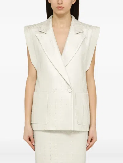 Federica Tosi Silver Double-breasted Cotton-blend Waistcoat In Metallic